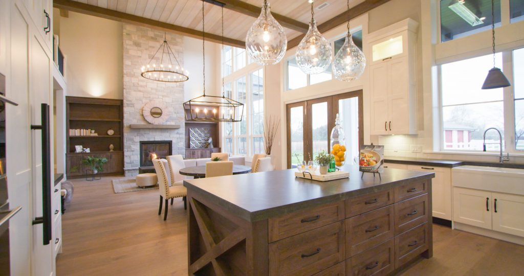 Island kitchen with lights